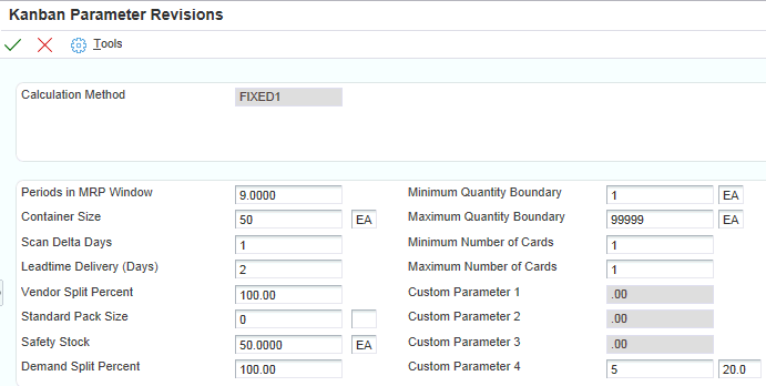 Kanban Parameter Revisions form