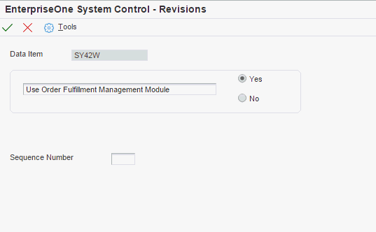 EnterpriseOne System Control - Revisions form