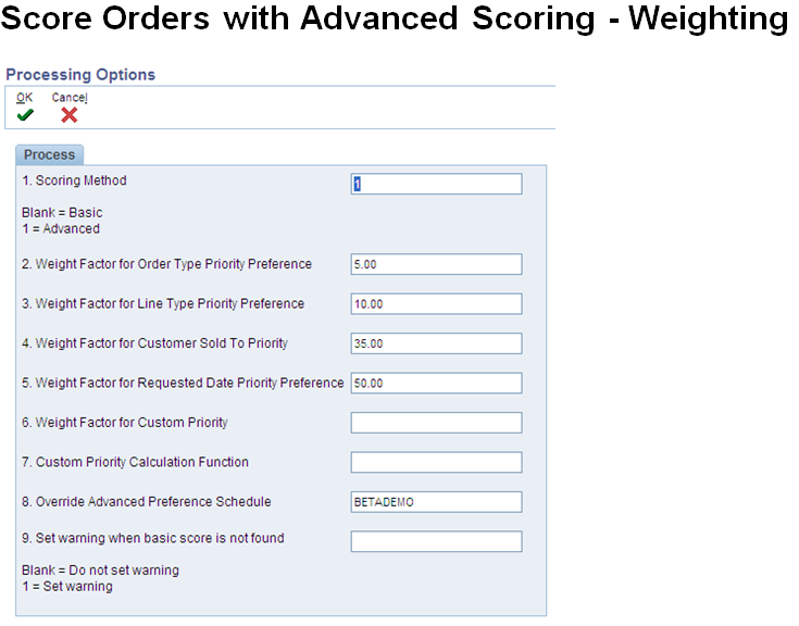 Sales Order Score Batch Processing report (R4277702) processing options