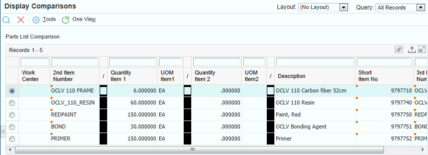 Display Comparisons form