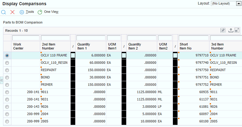 Display Comparisons form