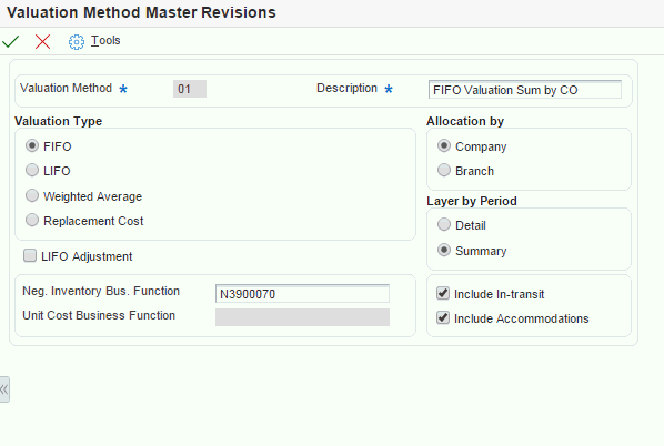 Valuation Method Master Revisions form