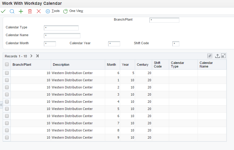 Work With Workday Calendar form