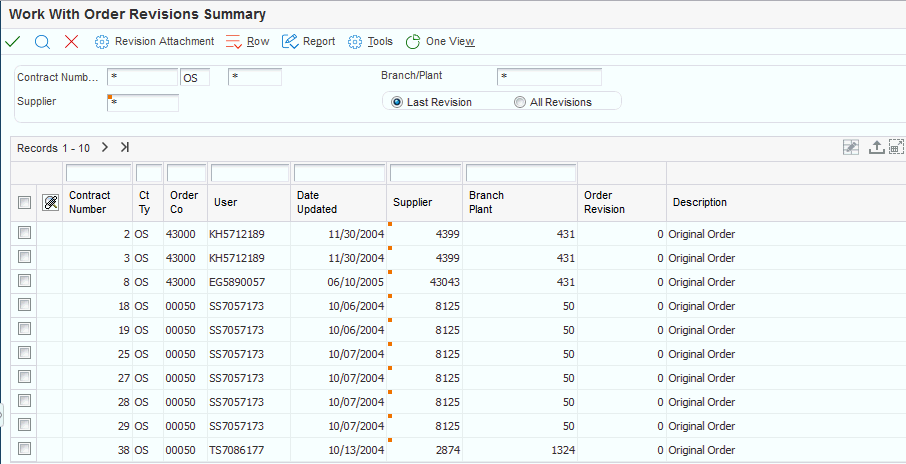 Work With Order Revisions Summary form