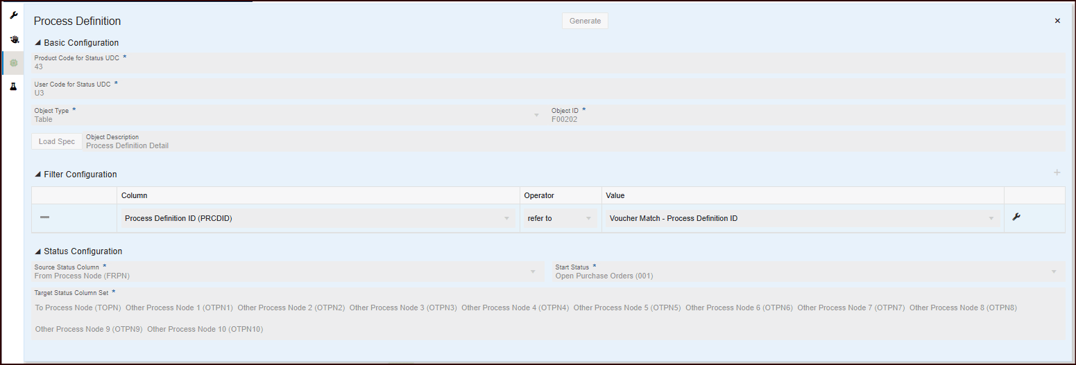 This image describes the voucher match process definition tab.