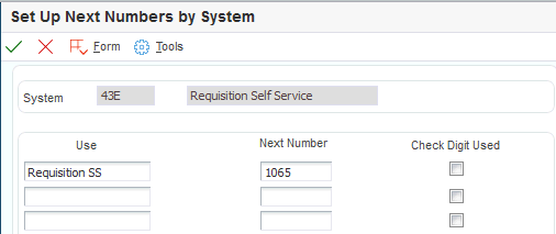 Set Up Next Numbers by System form