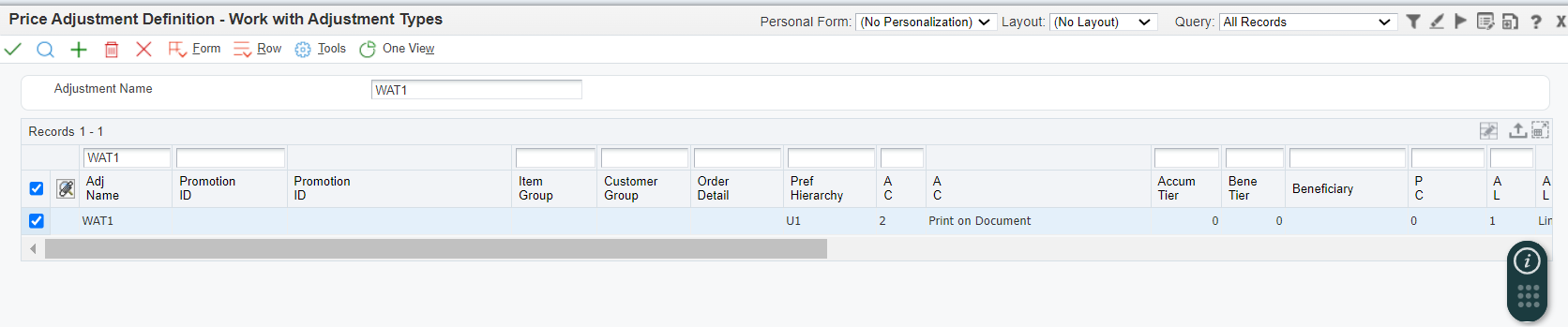 Price Adjustment Definition program 
