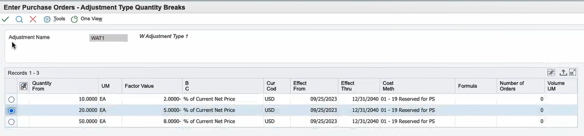 Enter Purchase Orders- Adjustment Type Quantity Breaks program 