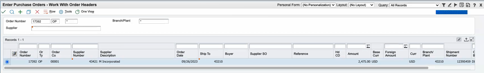 Work With Order Headers Program  