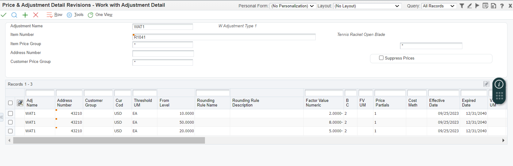 Price & Adjustment Detail Revisions program 