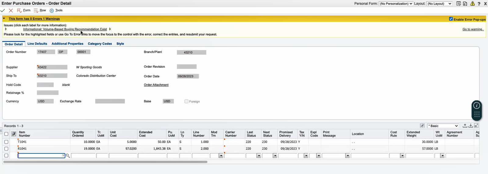 Recommendation message 