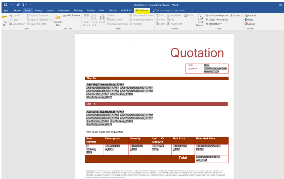 Use this screen to select the BI Publisher option from the menu.