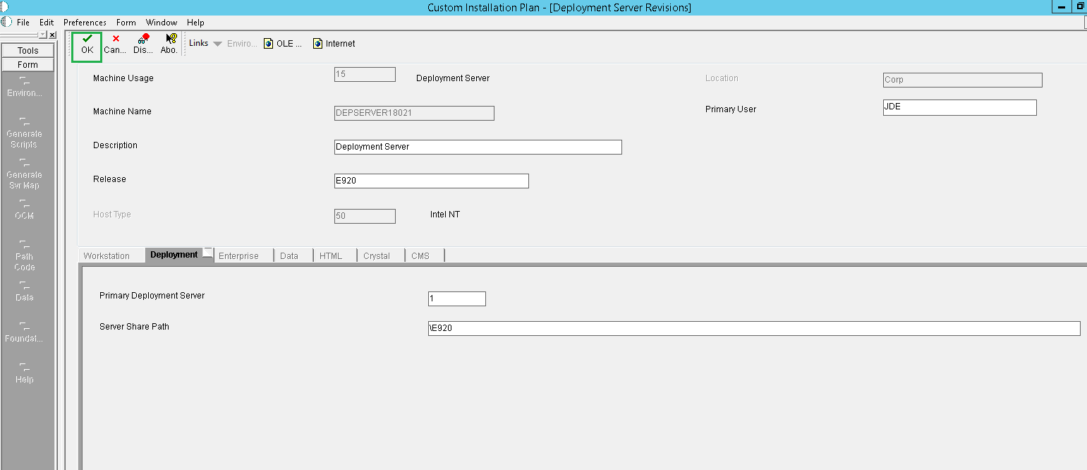 Deployment
                      Server Revisions window
