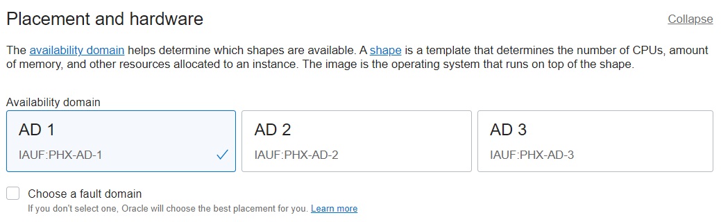 Create Compute
                          Instance - Availability Domain