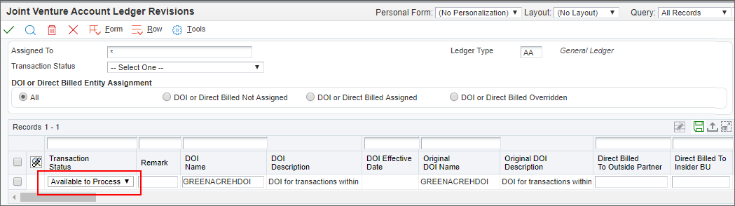 Joint Venture Account Ledger Revisions