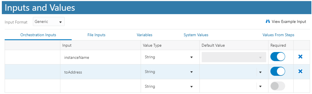 Inputs and Values Window