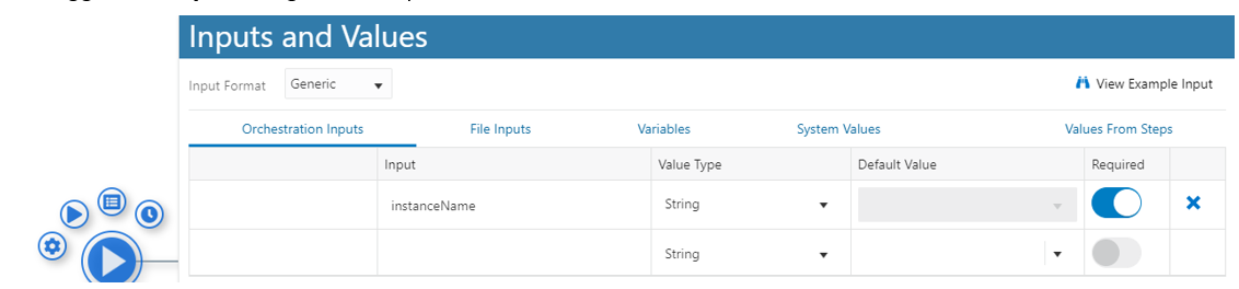 Inputs and Values Window