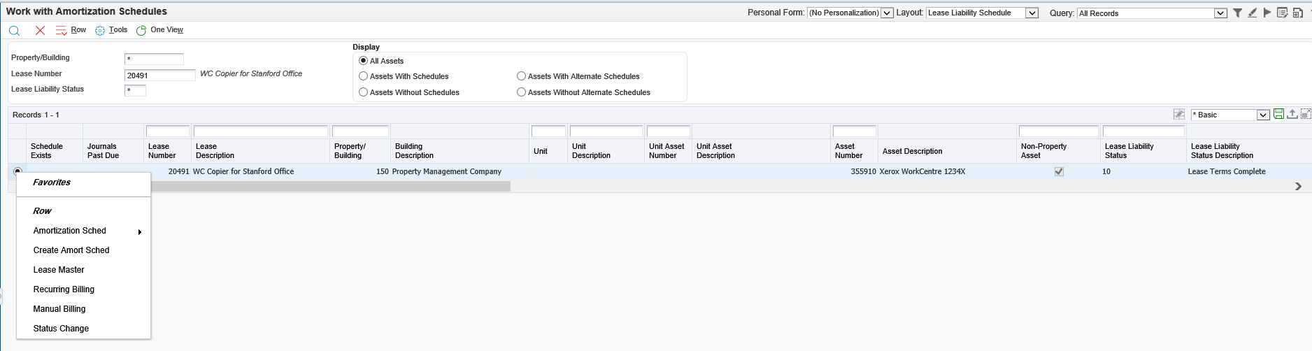 Equipment Asset Record