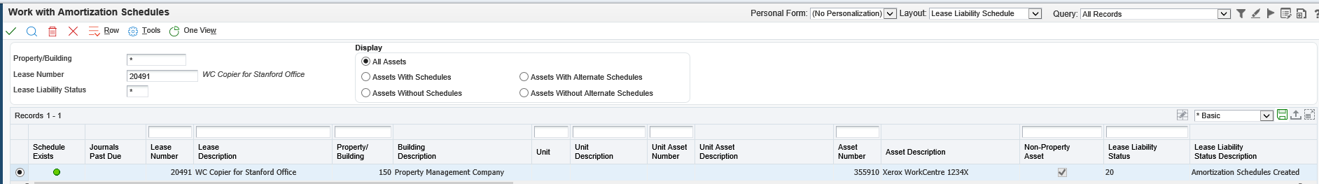 Equipment Asset Record
