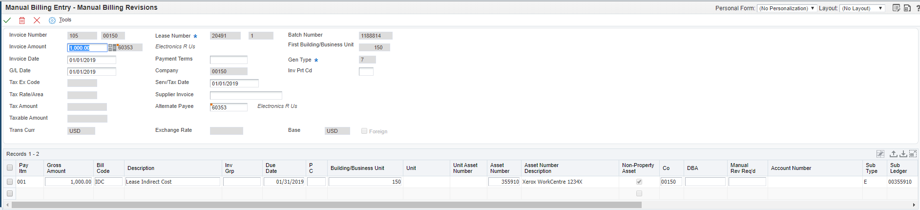 Manual Billing Record