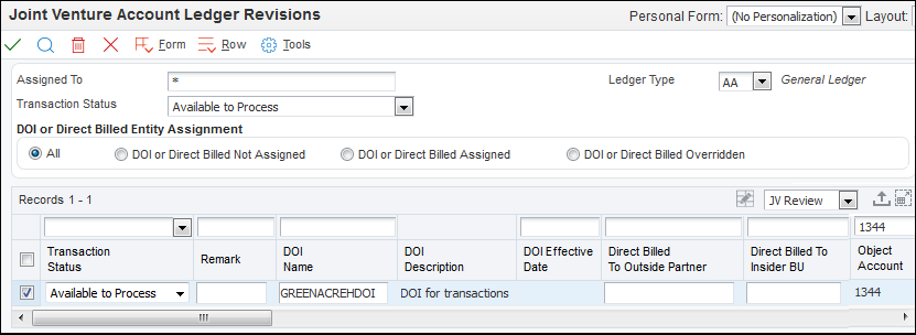 Joint                        Venture Account Ledger Record