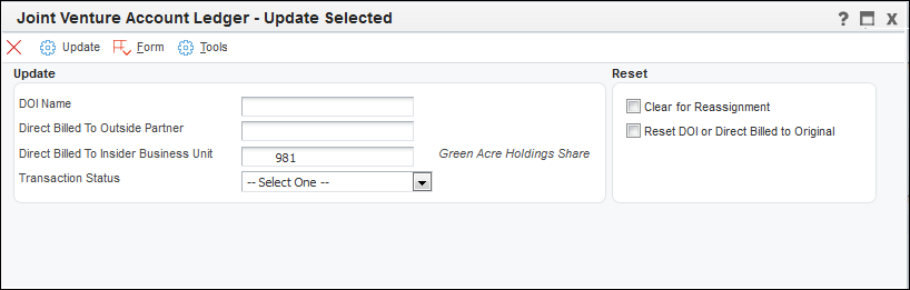 Update
                            Selected Joint Venture Account Ledger Records