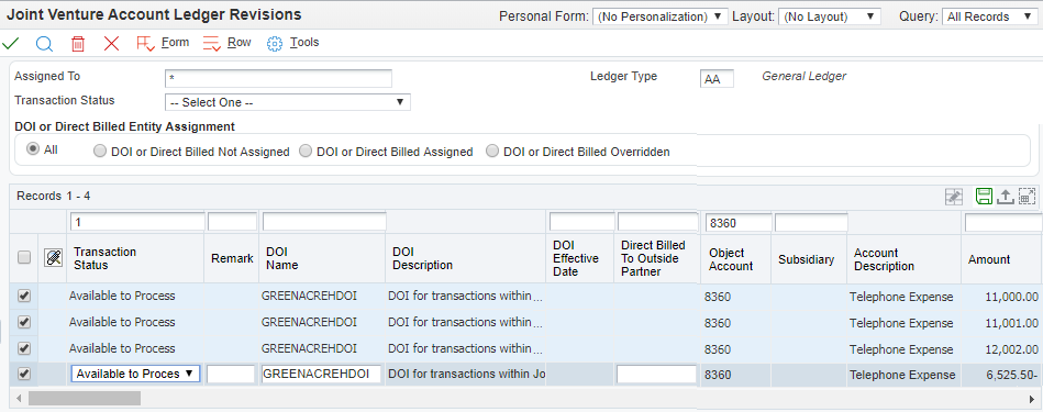 Joint
                        Venture Account Ledger