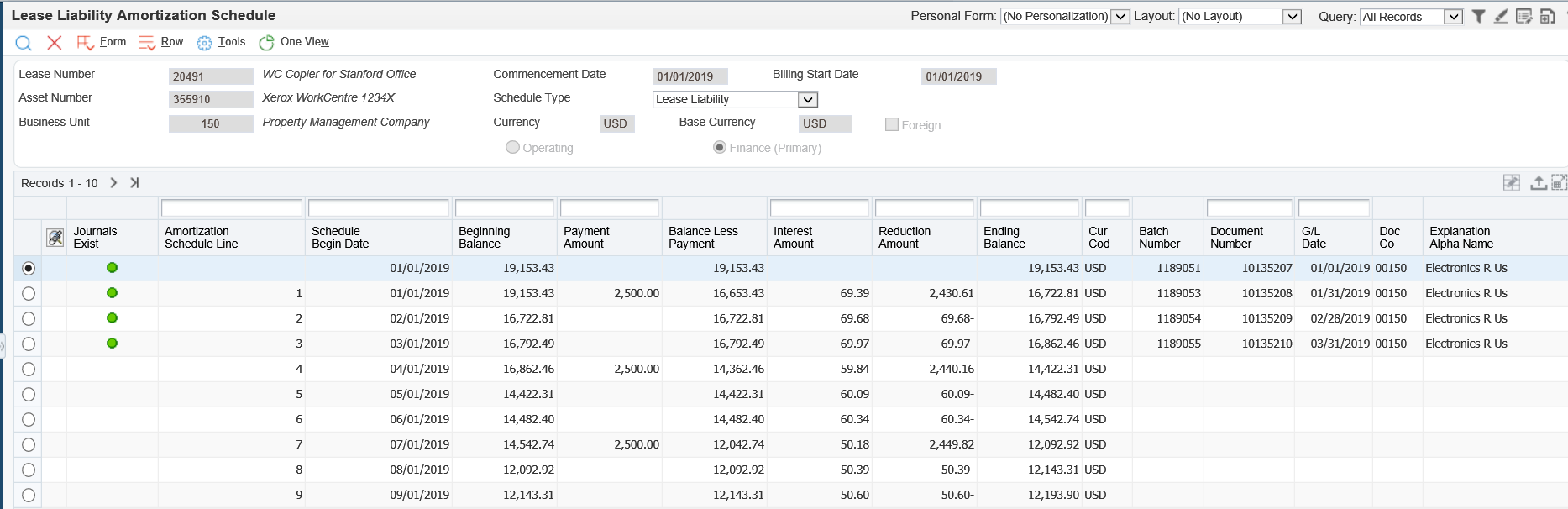 Lease Liability Amortization Schedule
