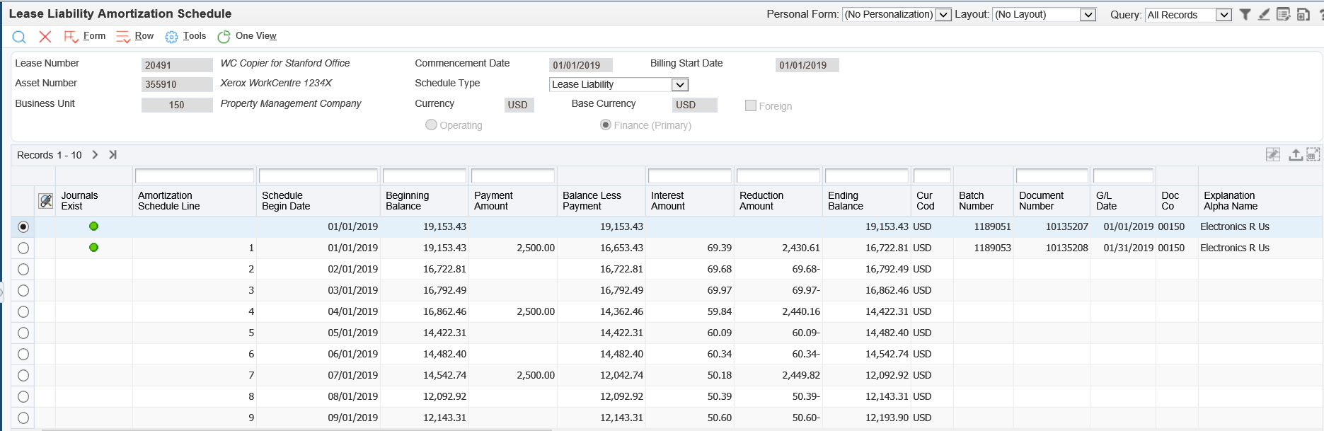 Lease Liability Amortization Schedule