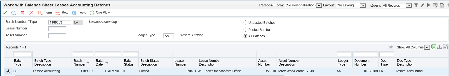Monthly journal Batch Record
