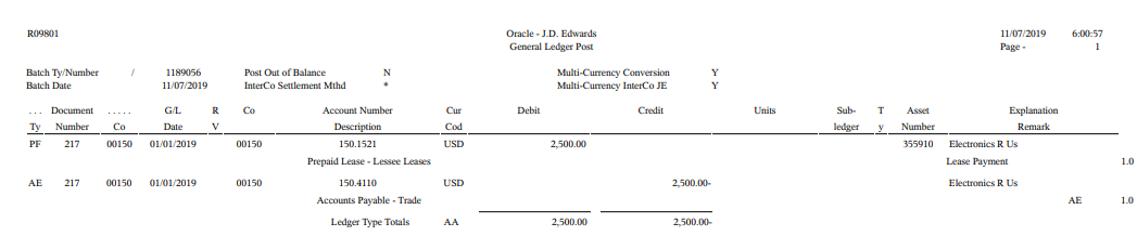 General Ledger Post Report