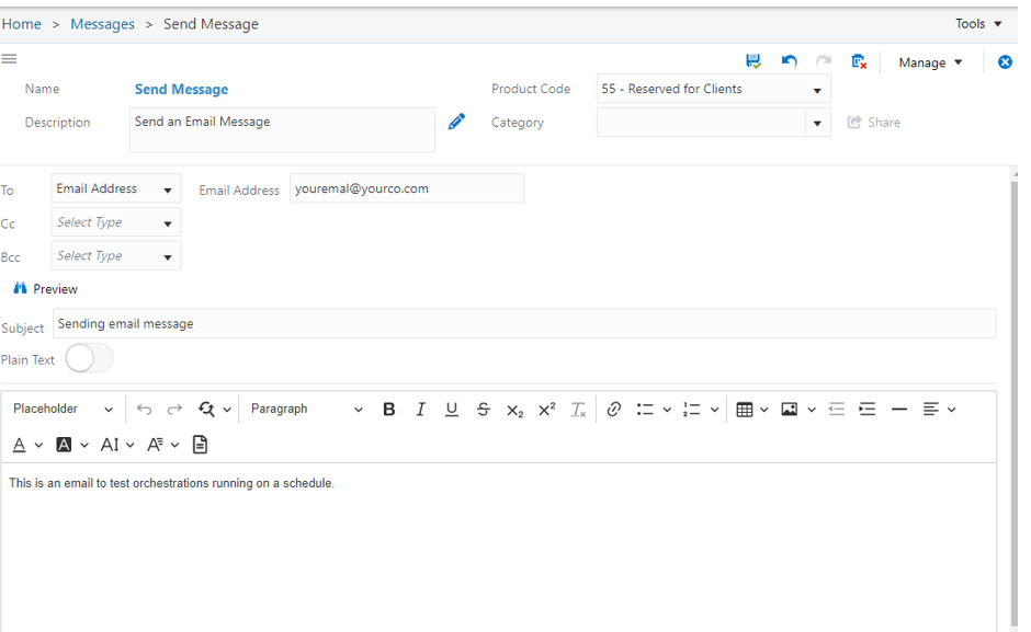 Message Service Request Design Page