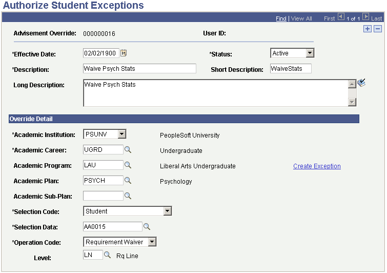Using the Authorize Student Exceptions page to waive a requirement Using the Authorize Student Exceptions page to waive a requirement