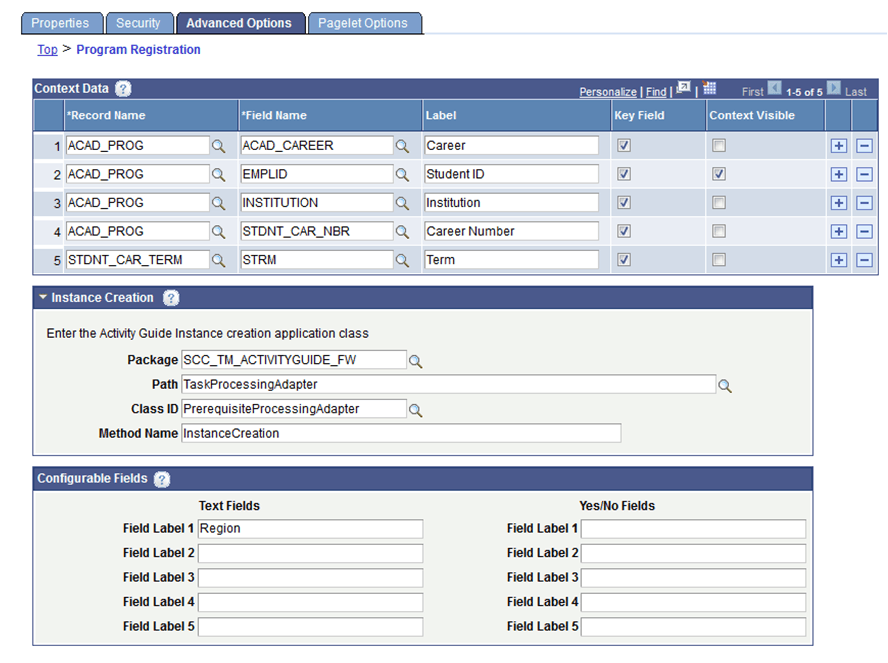 Activity Guide Template - Advanced Options page