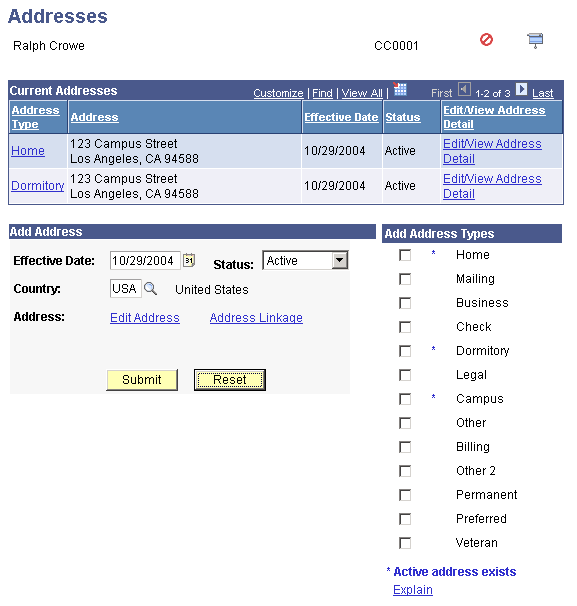 Addresses page