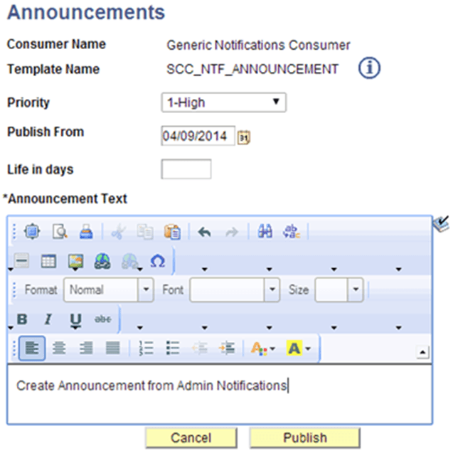 Announcements Page