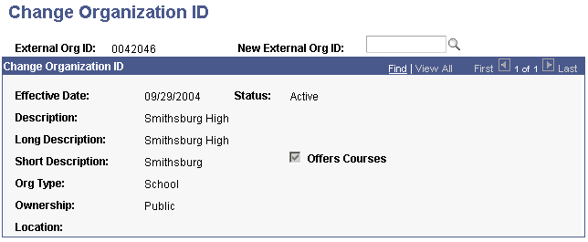 Change Organization ID page Change Organization ID page