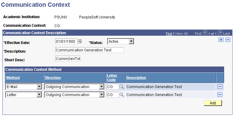 Communication Context page Communication Context page