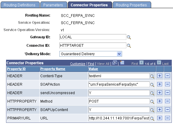 Connector Properties (FERPA) page