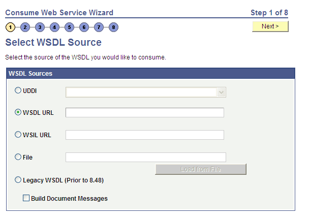 Consume Web Service Wizard page Consume Web Service Wizard page