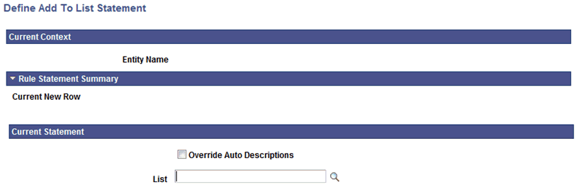 Define ADD TO LIST Statement page Define ADD TO LIST Statement page