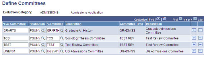 Define Committees page Define Committees page