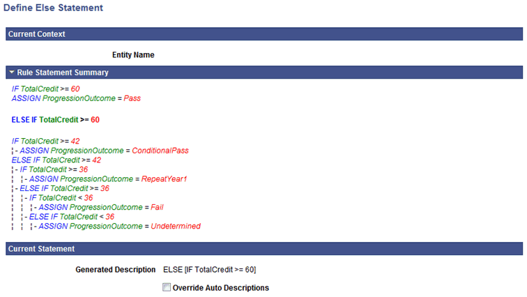 Define ELSE Statement page Define ELSE Statement page