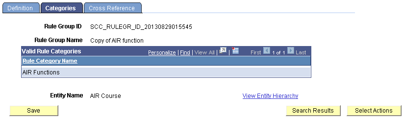Define Rule Groups Categories page Define Rule Groups Categories page