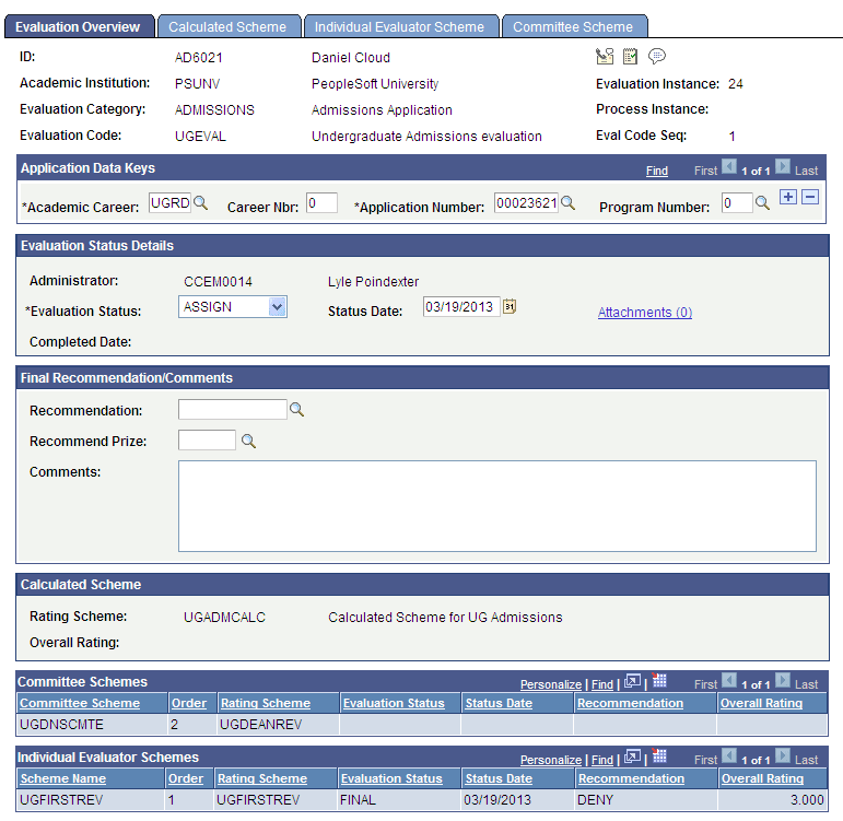 Evaluation Overview page Evaluation Overview page