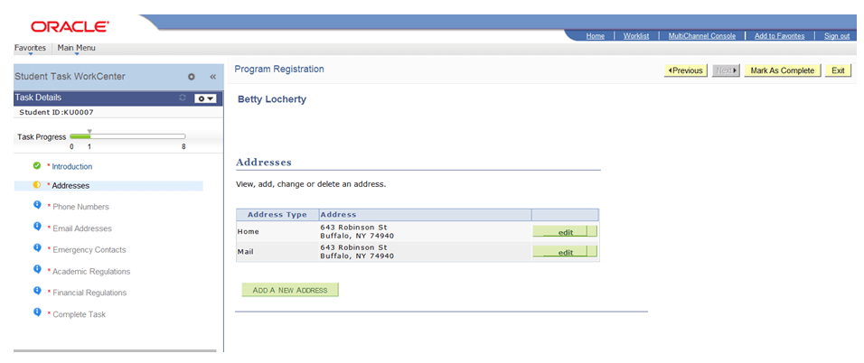 Example of the delivered Student Task WorkCenter page Example of the delivered Student Task WorkCenter page