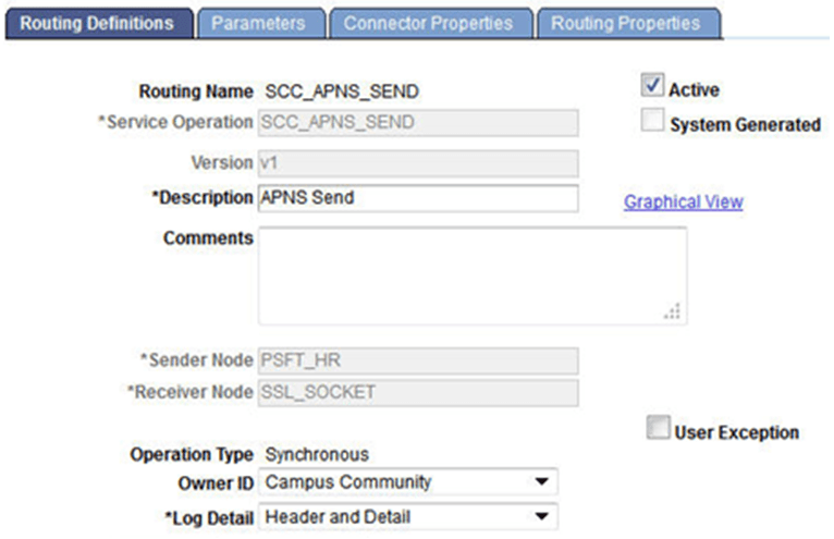 Routing Definitions Page