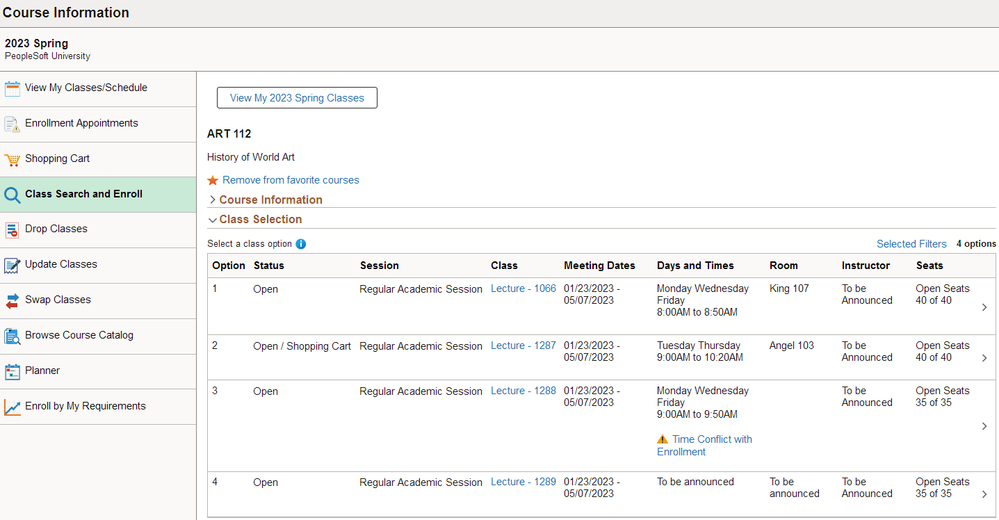 Class Search and Enroll page Class Search and Enroll page