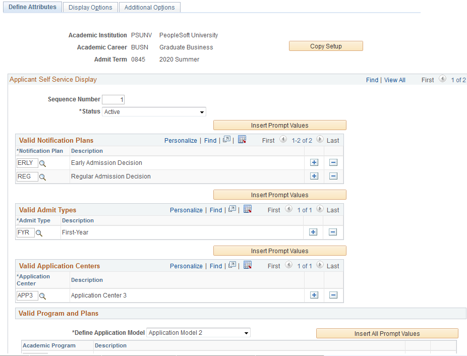 Define Attributes page