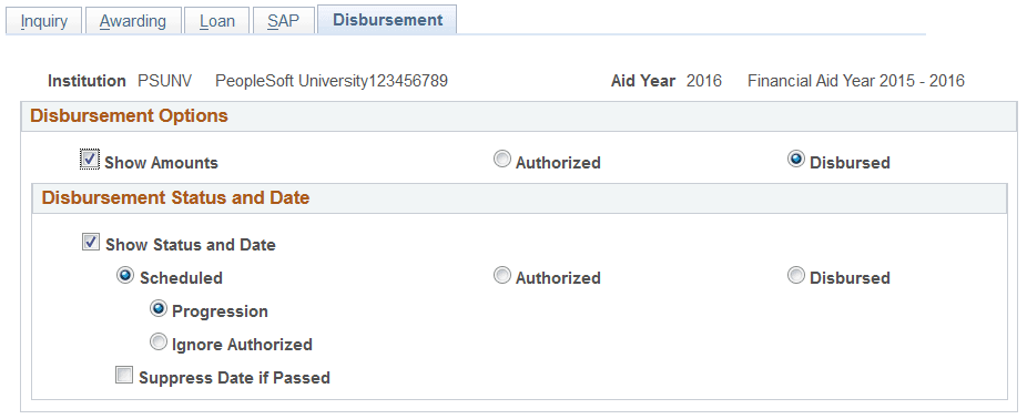 Disbursement page